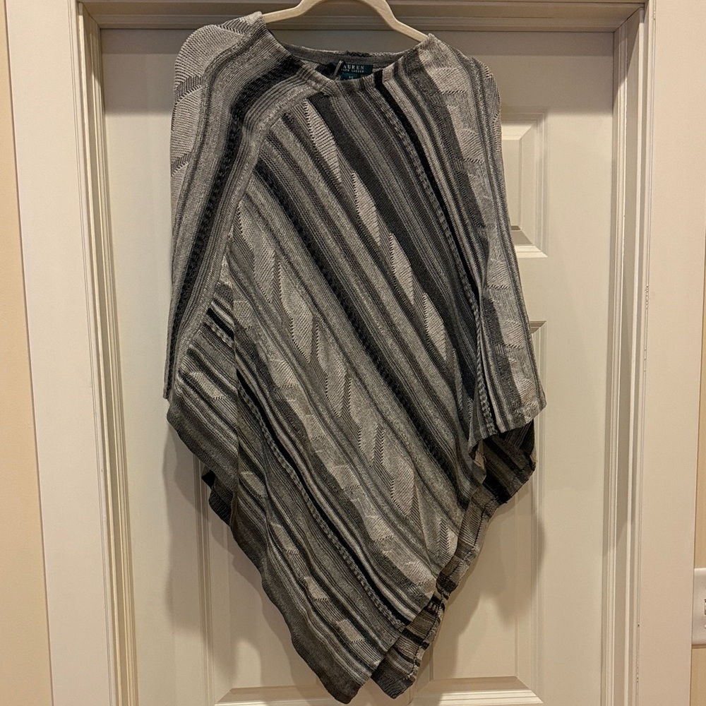 Lauren by Ralph Lauren Striped Gray Poncho